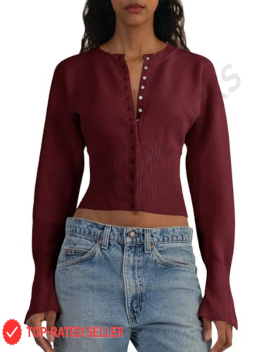 Womens Cropped V-Neck Button Down Ribbed Knit Cardigan Sweater